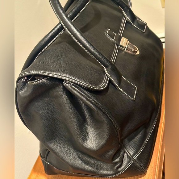 Victoria’s Secret 1990s Weekender Black Pebble Faux Leather Travel Tote - Picture 2 of 9